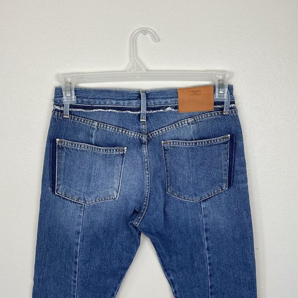 FRAME Le Original Wetherly Mix Distressed Denim Rigid Straight Leg Jeans Size 27 - Picture 9 of 11